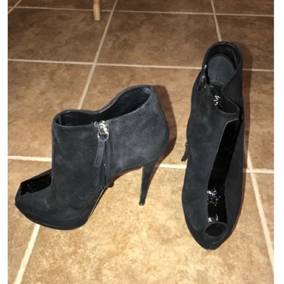 Giuseppe Zanotti  - Black Suede Peep Toe Booties - Picture 3 of 7